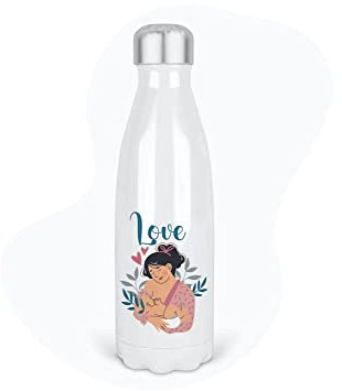 YouDesign Bouteille Gourde Isotherme Acier INOX - Blanc - 350 ML - Fête des mères - imprimé Illustration Maman Love - GB316 - France