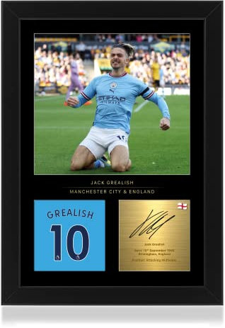 Win FC Jack Grealish Signiertes A4 gerahmtes Foto – Reproduzierte digitale Signatur – Geschenk für Manchester City Fans