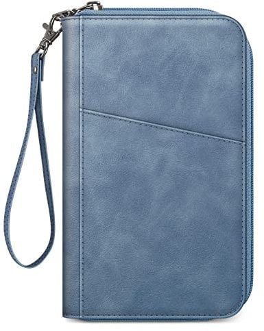 FINTIE Reisepass Tasche Familie Reiseorganizer, Wasserdicht Reisepasshülle Ausweistasche Dokumentee mit RFID Blockier für Damen und Herren, Blau