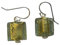 Boucles d'oreilles carrées en argent sterling, verre de Murano, bleu clair, feuille d'or