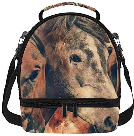 Lonchera térmica de tres pisos con cabeza de caballo de doble piso, con aislamiento, impermeable, tamaño grande