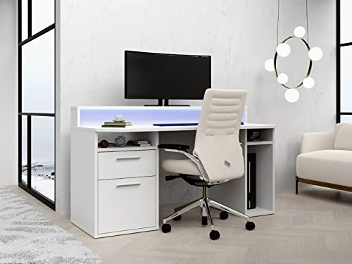 Flair Power Z Gaming Desk With Colour Changing LED Lights - White