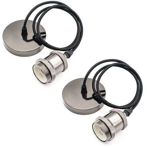ZHIQIN 2 Stücke Lampenaufhängung Schwarz Metall Lampenaufhängung E27 Lampenfassen mit 100CM Kabel Schnurpendel Höhenverstellbar Lampenhalterung ideal für Deckenlampe Wohnzimmer (F)