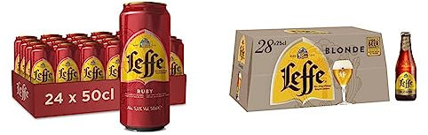 Bière Fruitée Leffe Ruby 5% Pack 24 Canettes 50cl & Bière Leffe Blonde 6.6% Pack 28 Bouteilles 25cl