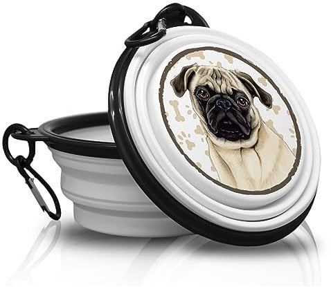 MOPS - Falt, Tragbarer Trinknapf mit Karabiner für Unterwegs. Futternapf, Haustierschüssel. Handlich, leicht und Einzigartig.