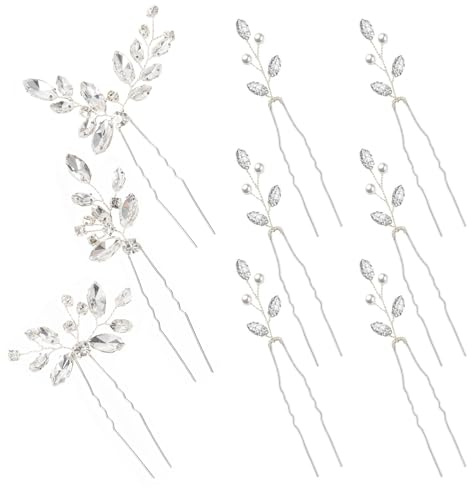 Yandino 9 Pieces Bride Wedding Hair Pins Bridal Hair Accessories Set Jewelry Bridesmaids Silver HairPiece for Women