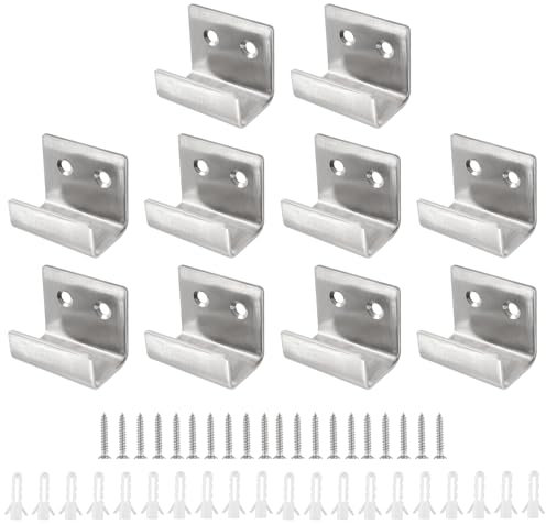 Hordion 10 ganci in acciaio inox per piastrelle in ceramica, montaggio a parete, ganci piatti a J resistenti, larghezza interna 21 mm, staffa da parete con viti (argento)