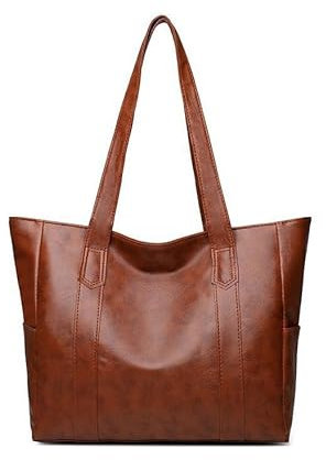 YXQSED Henkeltaschen Damen PU Leder Shopper Henkeltaschen Tasche Student Schultasche Arbeit Handtaschen für Damen Schultertaschen Damentaschen Weich Umhängetasche-Braun
