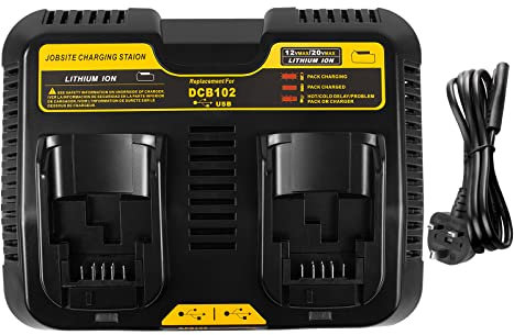 ASUNCELL Battery Charger Compatible with 12V-20V MAX Li-ion Battery, 3.0A Dual Port Fast Charger Compatible with DCB Series Tools Lithium Battery 18V, with double 2.1A USB Ports