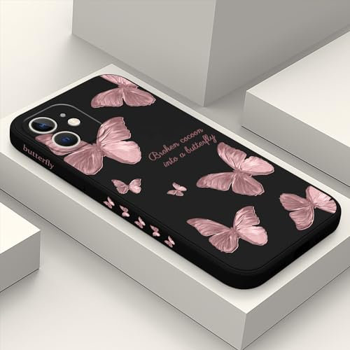 LEECG für iphone 12 Hülle Blumenmuster Design Anti Kratzer Weiches Silikon Handyhülle iphone 12 6,1 Zoll-Schmetterling Schwarz