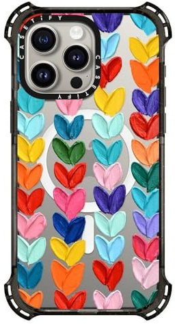 CASETiFY Bounce Case for iPhone 15 Pro Max [6X Military Grade Drop Tested / 21.3ft Drop Protection/Compatible with Magsafe] - Clear Polka Daub Hearts - Clear Black