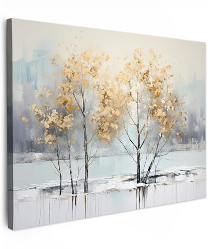 MuchoWow© Wandbilder 70x50 cm Wohnzimmer Wanddeko Schlafzimmer Zimmerdeko Fotowand Zimmer Deko auf Wand Dekoration Wall Art Baum - Herbst - Gold - Winter