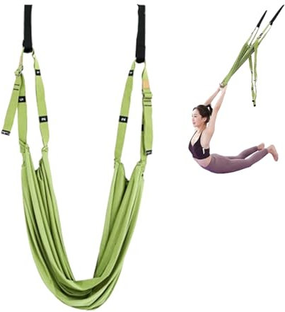 Aerial Yoga Rope for Back Pain, Yoga Stretching Strap, Adjustable Height Leg Stretcher Waist Back Stretch Band Aerial Yoga, Yoga Inversion Swings- (Green,ONE Size)
