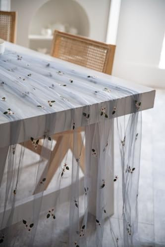 Weiße Spitze Tischdecke Vintage Tüll Fotografie Hintergrund, Transparent Voile Tischtuch Mit Stickerei Florale Muster, Rechteckige Hochzeits Tischdecke Für Kaffee Party Home Decor (150 x 200 cm,08)