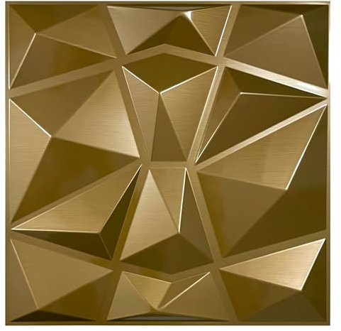 Eurodeco Gold 3D Panels PVC 50 cm x 50 cm Plastic Panels Pack of 20 Wall Panels Brushed Gaming Room Wall Ceiling 3D Look Diamond PVC 3D Panels
