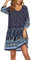 Zeagoo Sommerkleider Damen 3/4-Arm Blumen Strandkleid Leichte Lässige Boho Tunika Kleid Navy Blau L