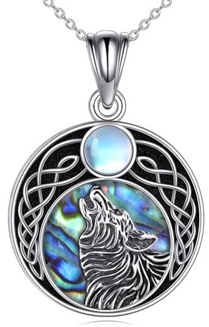 Wolf Kette für Damen Sterling Silber Abalone Wolf Anhänger Schmuck Tiere Geschenke für Mädchen Freundin