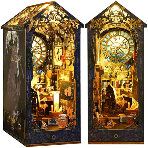 Doviden DIY Book Nook Kit - Booknook Puppenhaus Bausatz Bücherregal Deko LED-Sensor-Licht - Detektei 3D Puzzle Nook Book Miniatur Haus Kits für Erwachsene