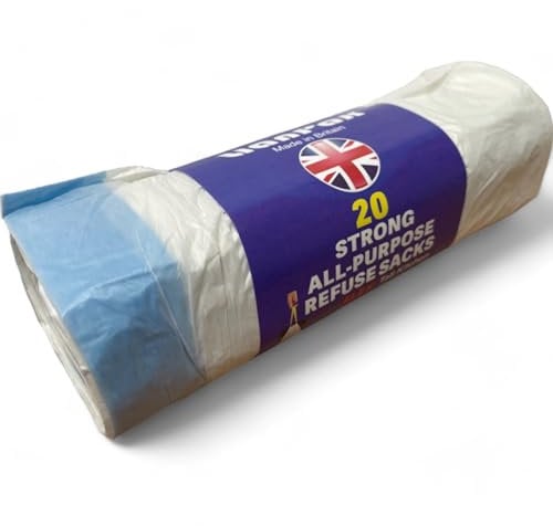 100pcs Lianpak White 35L, Drawstring, Strong, Pedal Bin Liners, Bin Bags, Refuse Sacks, Recycled, Tear Resistant, Perfect for Everyday, Household, Office, Kitchen, Caterers, 20 Bags/Roll, 5 Rolls