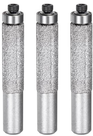 sourcing map 3 Pcs Diamond Profile Straight Router Bit 13.3mm Dia 1/2 Shank 46 Grit Wet Dry Use Brazed Cylinder Profile Wheel with Bearing for Marble Quartz Stone Tile Edge Cutting