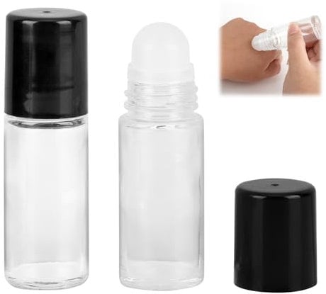 Aeipou 2 Pack Black Clear Empty Glass Essential Oil Roller Bottles, Refillable 30ML Roll-On Vials with Funnel Leak-Proof and Portable Empty Containers for Aromatherapy Perfumes Cosmetic Oils