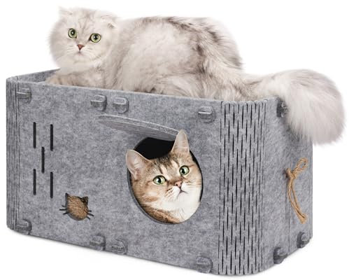 Aitmexcn Katzenhöhle Filz 56×30×30 cm für Große Katzen, Gemütliches Katzenhaus mit Kissen, Waschbar und Warm, Modernes Katzenbett aus Filz