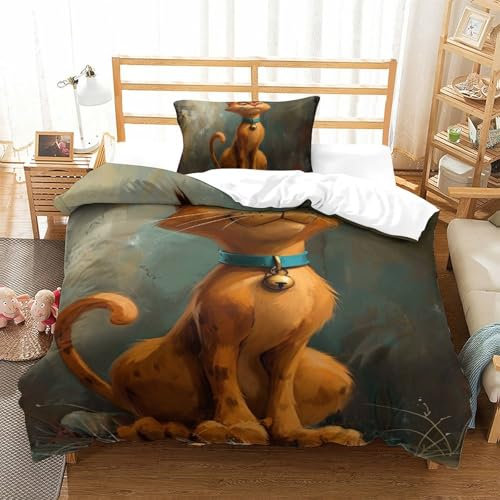 GAOYUCHUN Scooby Doo Katzen-Bettwäsche-Set, 3-teilig, Hotelqualität, Bettbezüge mit Kissenbezügen mit Reißverschluss, atmungsaktiv, stilvoll, Einzelbett (135 x 200 cm)
