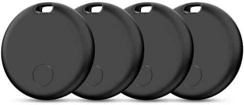 AJBLG Air tag Tracker Bluetooth Item Finder-4 Pack, Compatible with Apple Find My APP (iOS Only) Replaceable Battery, IP67 Waterproof, Suitable for Luggage, Bags, Wallets, Backpacks, Keys Finder,Black