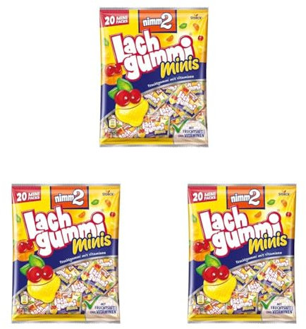 nimm2 Lachgummi Minis – 3 x 210g (3 x 20 Mini Packs) – Fruchtgummi mit Fruchtsaft und Vitaminen