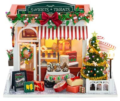 CreativeBlocker Weihnachten Miniatur Haus- Christmas Süßwarenhaus Kit, Weihnachten 3D HolzPuzzles Wichtel Haus, DIY Set Erwachsene, Basteln Erwachsene Frauen Männer, Geschenk für Weihnachten