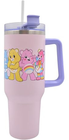 HOX Care Bears - Friendship 40oz (1200ml) Insulated Tumbler Stainless Steel Cup with Straw and Handle for Water, Iced Tea, Coffee or Smoothie, Pink