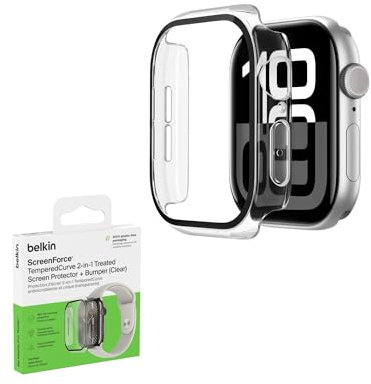 Belkin ScreenForce TemperedCurve Cover Apple Watch Series 10 (46mm), 2 in 1 proteggi schermo per Apple Watch con protezione a 360° e bumper protettivo, pellicola in vetro temperato, trasparente
