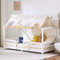 LEADZM Kinderbett Bodenbett Mit Stoffhimmel Hausbett Kinder inkl.mit Rausfallschutz und Lattenrost Jugendbett Holzbett Montessori Bodenbett bis 200 kg (Weiß, 90x190cm)