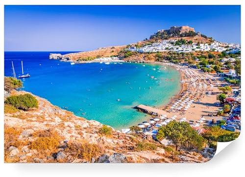 Fototapete Strand Meer Rhodos Griechenland Premium Vlies - Vliestapete Tapete Wandtapete Motivtapeten Vliestapeten Wohnzimmer Schlafzimmer moderne Wand Bildtapete Natur Küste 208 x 146 cm