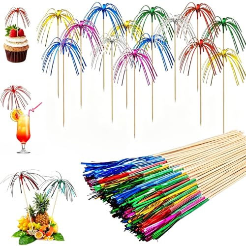 150 Pezzi Bastoncini per Cocktail, Fuochi D'artificio Cocktail in Legno Stuzzicadenti per Cocktail Plettro di Palma per Torte Decorazioni Bar Articoli per Feste