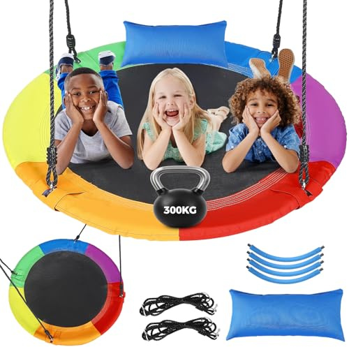 Nestschaukel,Hängeschaukel,bis 300kg belastbar mit Kissen & 4 Griffen verstellbar Kinderschaukel Indoor & Outdoor für Kinder & Erwachsene (100cm)