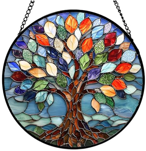 1 Pcs Tree of Life Suncatcher, Sun Catchers for Windows Glass Ornaments Suncatchers for Windows Stained Glass Suncatcher 2D Flat Window Hanging Ornament Patio Balcony Home Decor