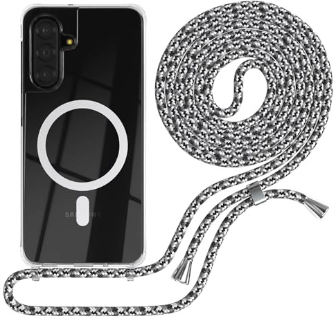 EAZY CASE - Handykette kompatibel mit Galaxy A17 Kette zum Umhängen Stoßfest Handyhülle für Galaxy A17 Silikon Hülle mit Band Handytasche Transparent als Fallschutz in Schwarz