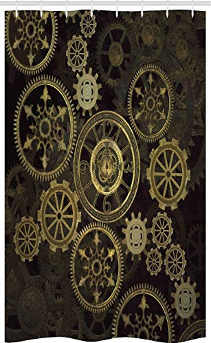 ABAKUHAUS Steampunk Schmaler Duschvorhang, Räder Dunkle Schatten, Badezimmer Deko Set aus Stoff mit Haken, 120 x 180 cm, Dark Brown Sand Braun