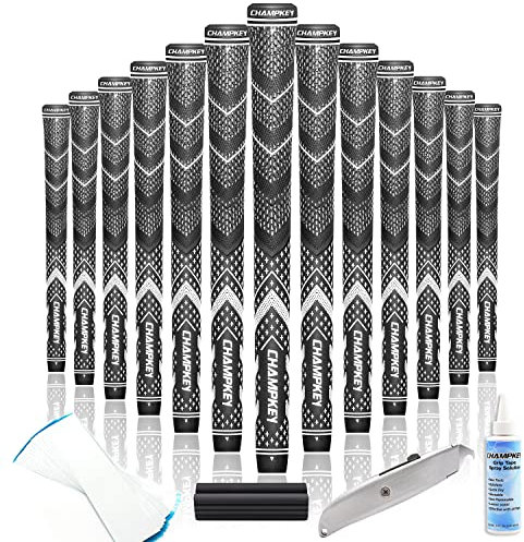 CHAMPKEY Golf Grips 13 Pack | Come with Solvent,15 Tapes,Vise Clamp and Hook Blade | All Weather Control and High Feedback Golf Club Grips