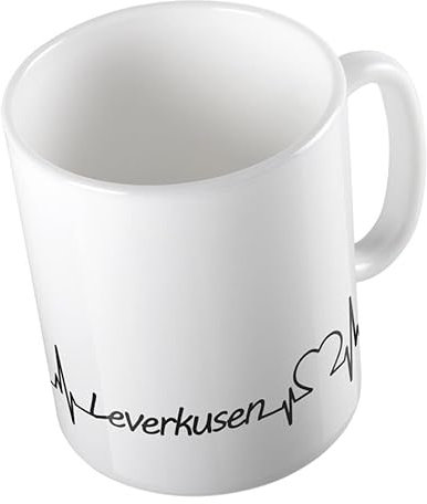 Hellweg Druckerei Huuraa Kaffeetasse Leverkusen Herzschlag Puls Geschenk Idee Keramik 330ml Kaffee-Becher mit Namen deiner Lieblingsstadt