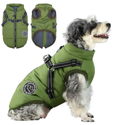 Savlot Hundejacke Winterweste Jacken Hundemantel Hundepullover Haustier Skifahren Kostüm Ärmellose Baumwolle Gepolsterte Weste Mit Brustgurt Gurt - Grün, 3XL