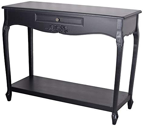 PALAZZO INT WANDTISCH „Chateau Chaumont“ – Schwarzer Konsolentisch im französischen Landhausstil Rokoko Shabby Chic mit Schublade 80×99×40 cm Holz Konsole Antik Stil Flurtisch Telefontisch