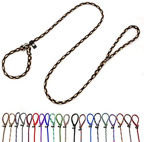 Retriever Hundeleine/Agility Leine/Moxonleine mit Zugstopp 1,30m / 1,50m / 1,70m / 2m für kleine Hunde/mittlere große Hunde bis 50 KG (1,30m kleine Hunde (8mm), Brownie (Schwarz-Braun-Beige))