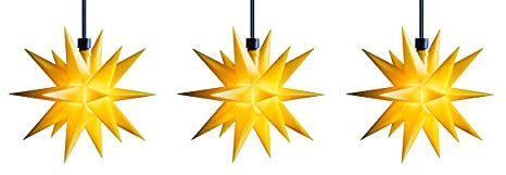 3D LED Sternenkette 3 Sterne 12 cm Batterie Weihnachtsstern mit Fernbedienung + Timer Lichterkette Außenstern wetterfest für innen und außen von Dekowelt (gelb)