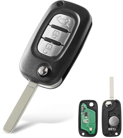Heart Horse 3 Boutons Clé de Voiture Télécommande, Coque/Boitier Clef Pliable Télécommande Coque Clé pour R enault Clio 3 Kangoo Master Modus Twingo avec 433Mhz PCF7961A Chip