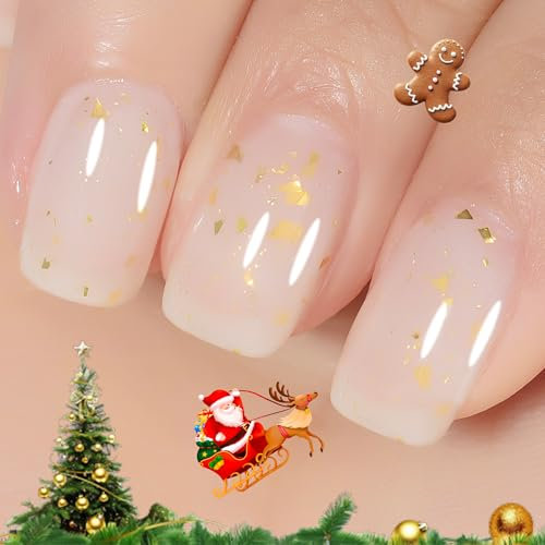 YTD Likomey Milchig Weiß mit Blattgol UV Gellack Nagellack Gel,15ml Transluzent Jelly Soak Off Nagelgel Maniküre Hautfarbe Herbst Winter Weihnachtstag Gel Nail Polish,LS10