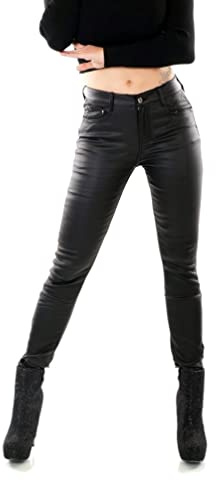 Red Seventy Women's Skinny Trousers Faux Leather Jeans Black Stretch Pants Size UK 8