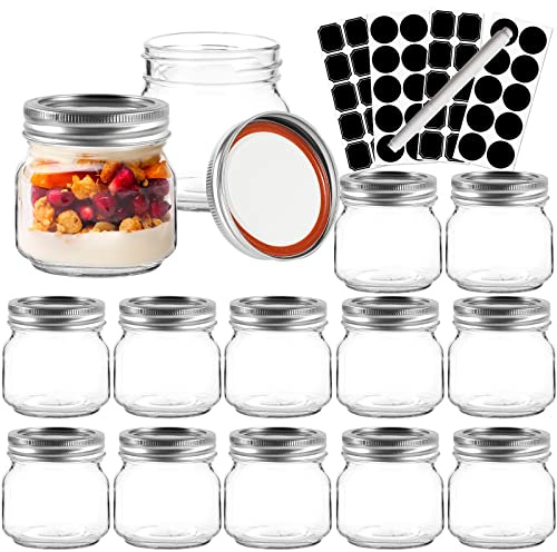 SHiZAK 8 oz Glass Mason Jars, 12 Pack Canning Jars with Regular Mouth Lids