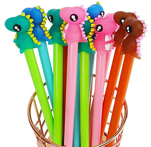 Mulaibdin 12 Pezzi Penne Animali Dinosauro, Penne Carine Kawaii, Penne Regalo Festa Bambini, Penna Nera Punta Fine Gel 0.5, Materiale Scolastico Kawaii, Regali Compleanno Gadget (Dinosauri B)